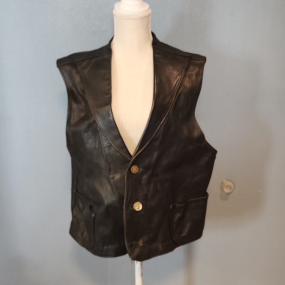 Vintage 90's distressed cosplay western genuine leather motorcycle vest